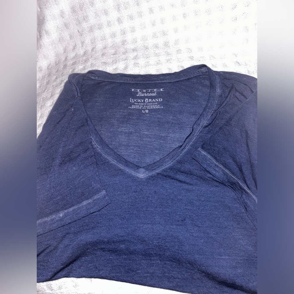 Lucky brand t-shirt sheer material, great with denim, size large deep V